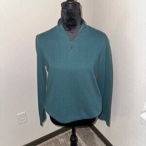 Vintage Gina Peters Women's Medium Quarter Zip Long Sleeve Top Emerald Green‎